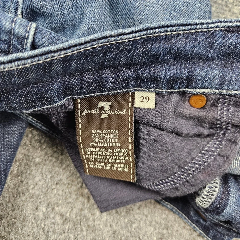 7 For All Mankind A Pocket Flare Jeans Dark Wash Distressed Crystal Size 29